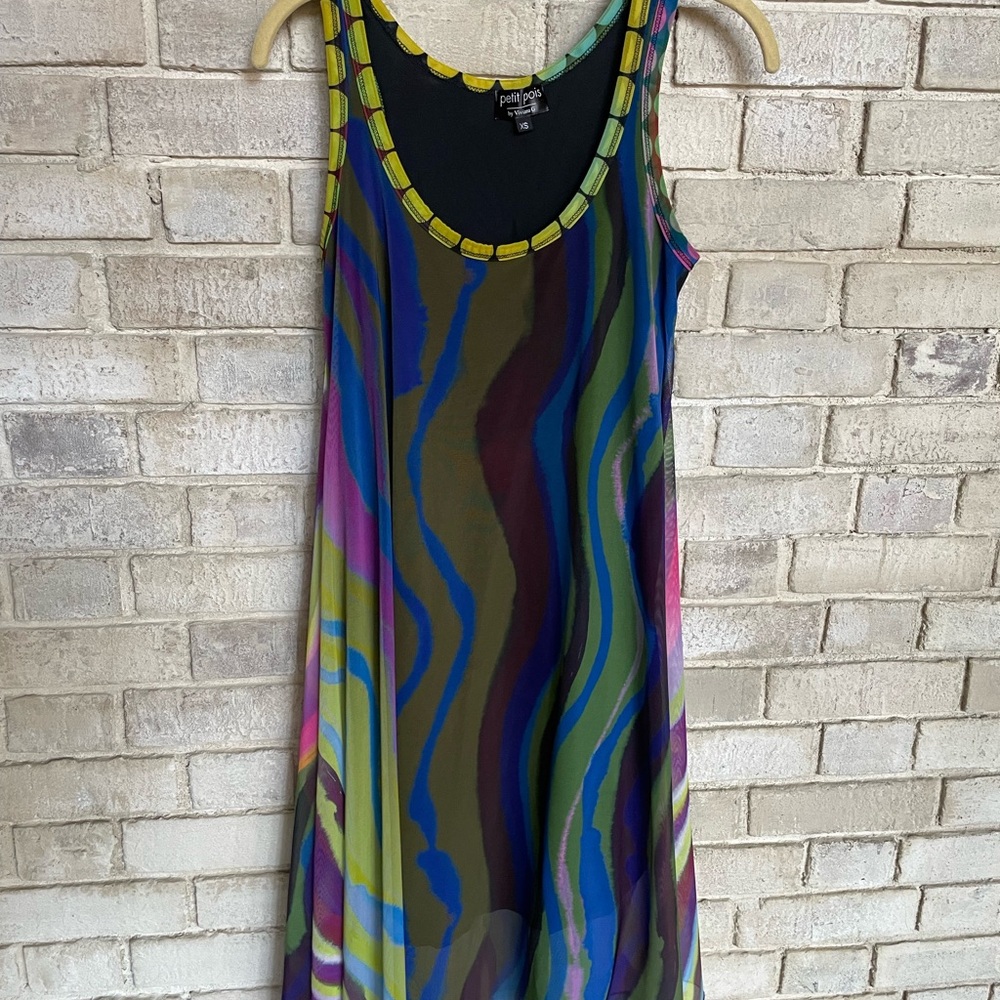 Viviana Green and Blue Embellished Sundress with Scoop Neck for Casual Wear